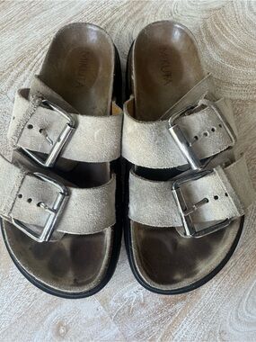 Mikuta beige suede buckle sandals